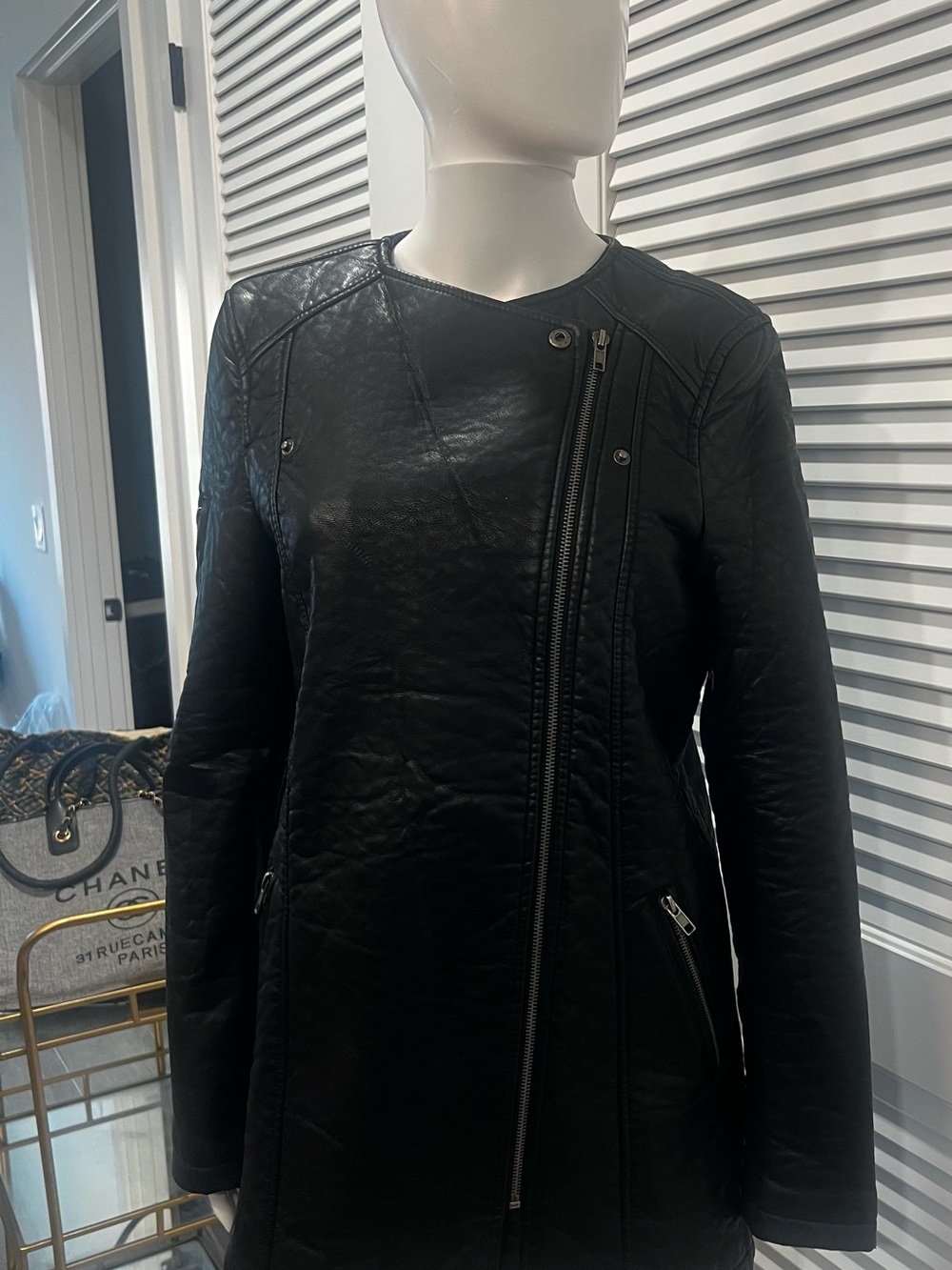 Vero Moda Black Asymmetrical longline Zip Leather Jacket